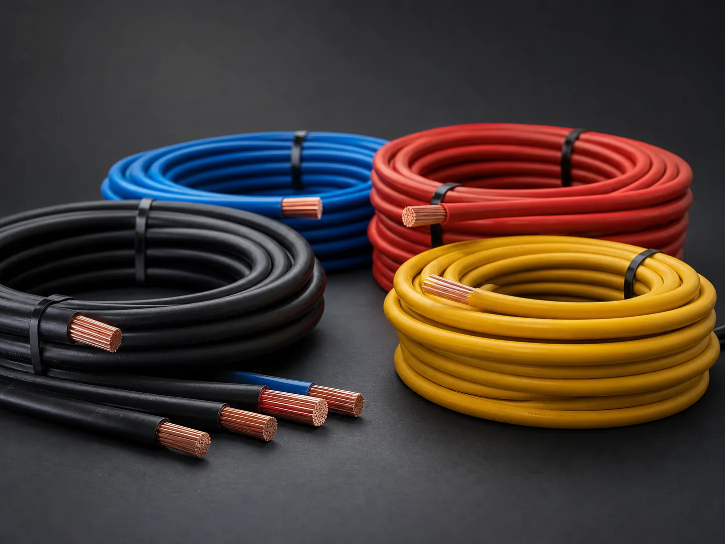 Cables eléctricos industriales de colores sin personas
