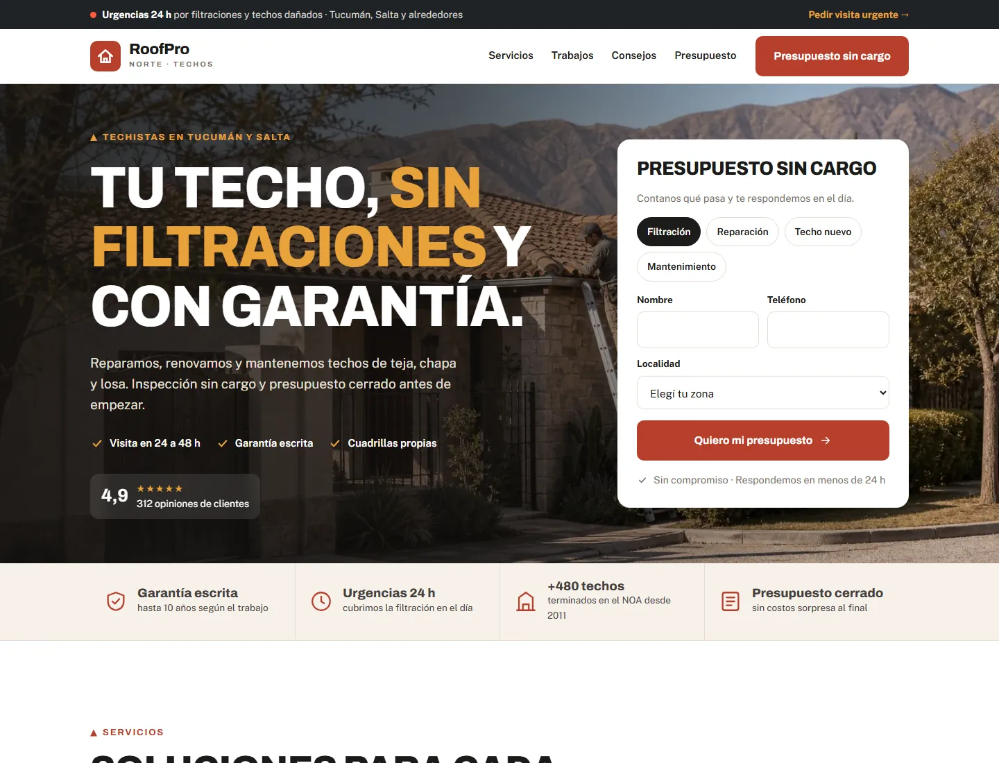 Web de servicios RoofPro